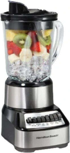 Hamilton Beach Wave Crusher Blender For Shakes And Smoothies With 40 Oz Glass Jar And 14 Functions, Ice Sabre Blades & 700 Watts For Consistently Smooth Results, Black + Stainless Steel (54221)