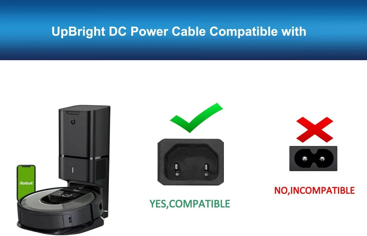 UpBright AC IN Power Cord Cable Compatible With IRobot Roomba I1+ I3+ I4+ I6+ I7+ I8+ Plus WiFi Robot Vacuum Wi-Fi Connected Robot Dirt Disposal Y558 I8550 I855020 RVB-Y2 I1552 I3550 I4552 I6550 I7550 4 UpBright AC IN Power Cord Cable Compatible With IRobot Roomba I1+ I3+ I4+ I6+ I7+ I8+ Plus WiFi Robot Vacuum Wi-Fi Connected Robot Dirt Disposal Y558 I8550 I855020 RVB-Y2 I1552 I3550 I4552 I6550 I7550 - Image 2