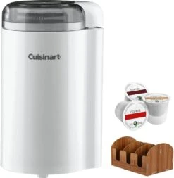 Cuisinart DCG-20N Coffee Bar Coffee Grinder, White Bundle With Single Serve Brew Cups Of Coffee - Includes 3 K-Cups And Deco Essentials Coffee Condiment Caddy Organizer