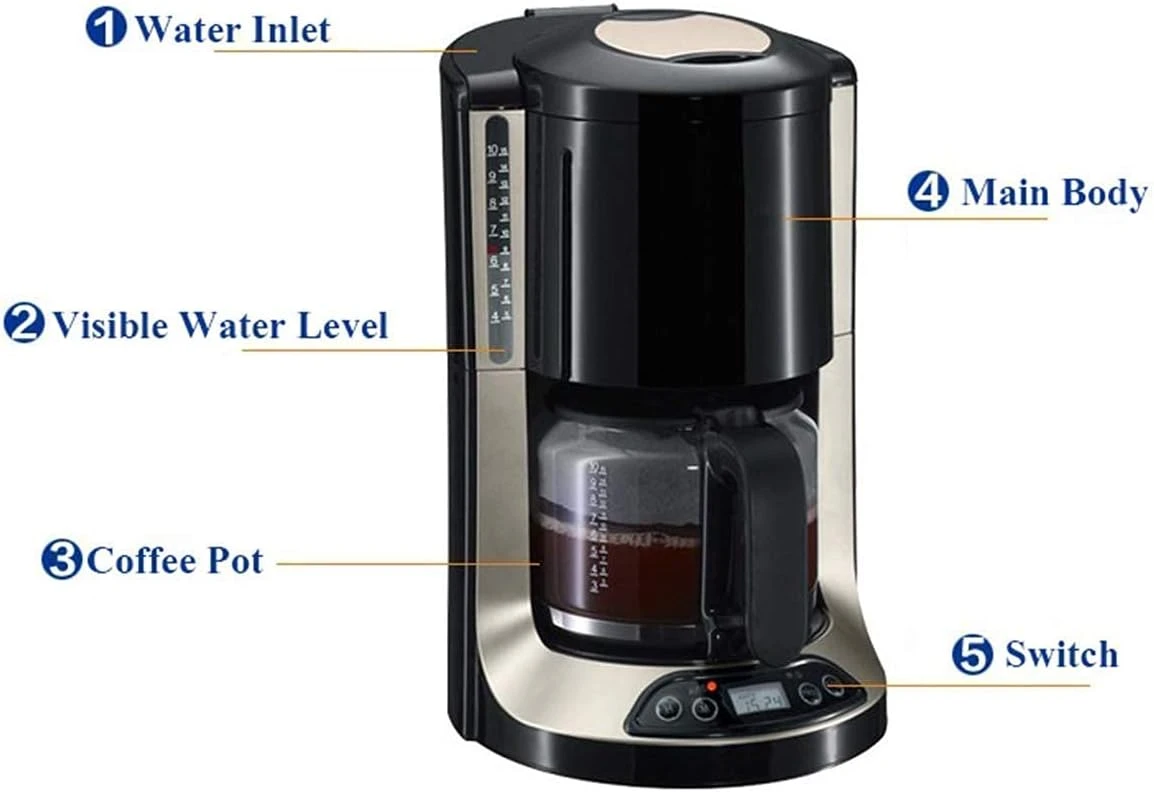 XiVue Coffee Maker, Filter Coffee Machine 10 Cup Programmable Coffee Makers With Timer Keep Warm Auto Off Function Anti Drip System, Permanent Reusable Filter 1.25 L 8 XiVue Coffee Maker, Filter Coffee Machine 10 Cup Programmable Coffee Makers With Timer Keep Warm Auto Off Function Anti Drip System, Permanent Reusable Filter 1.25 L - Image 6