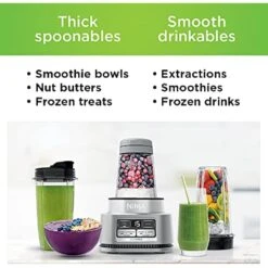 Ninja SS101 Foodi Smoothie Maker & Nutrient Extractor* 1200 WP, 6 Functions Smoothies, Extractions*, Spreads, SmartTORQUE, 14-oz. Smoothie Maker, (2) To-Go Cups & Lids, Silver -Small Appliance Store 51jsOlu2SS. AC US1000