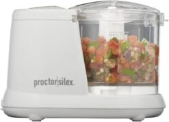 Proctor Silex Durable Electric Vegetable Chopper & Mini Food Processor For Chopping, Puree & Emulsify, 1.5 Cup, White