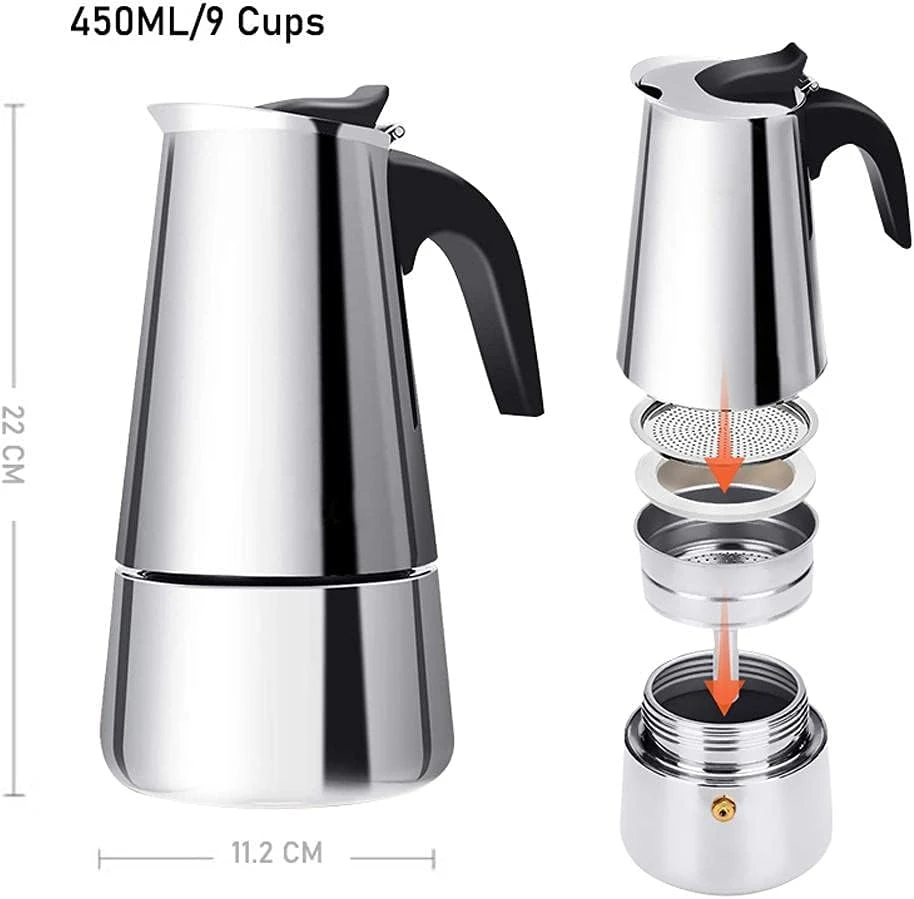 Stovetop Espresso Coffee Maker, Stainless Steel Thermal Coffee Carafe Coffee Brewer With Metal Filter Easy To Operate Coffee Pot For Coffee Maker (450ml) 4 Stovetop Espresso Coffee Maker, Stainless Steel Thermal Coffee Carafe Coffee Brewer With Metal Filter Easy To Operate Coffee Pot For Coffee Maker (450ml) - Image 2