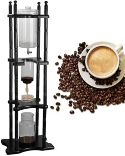 Commercial Ice Coffee Machine Cold Brew Coffee Tower Home Ice Drip Coffee Maker Makes 18-20 Cups, Black Wooden Cold Brew Drip Tower Coffee Maker W/Large Capacity Coffee Solution Pot 2500ml