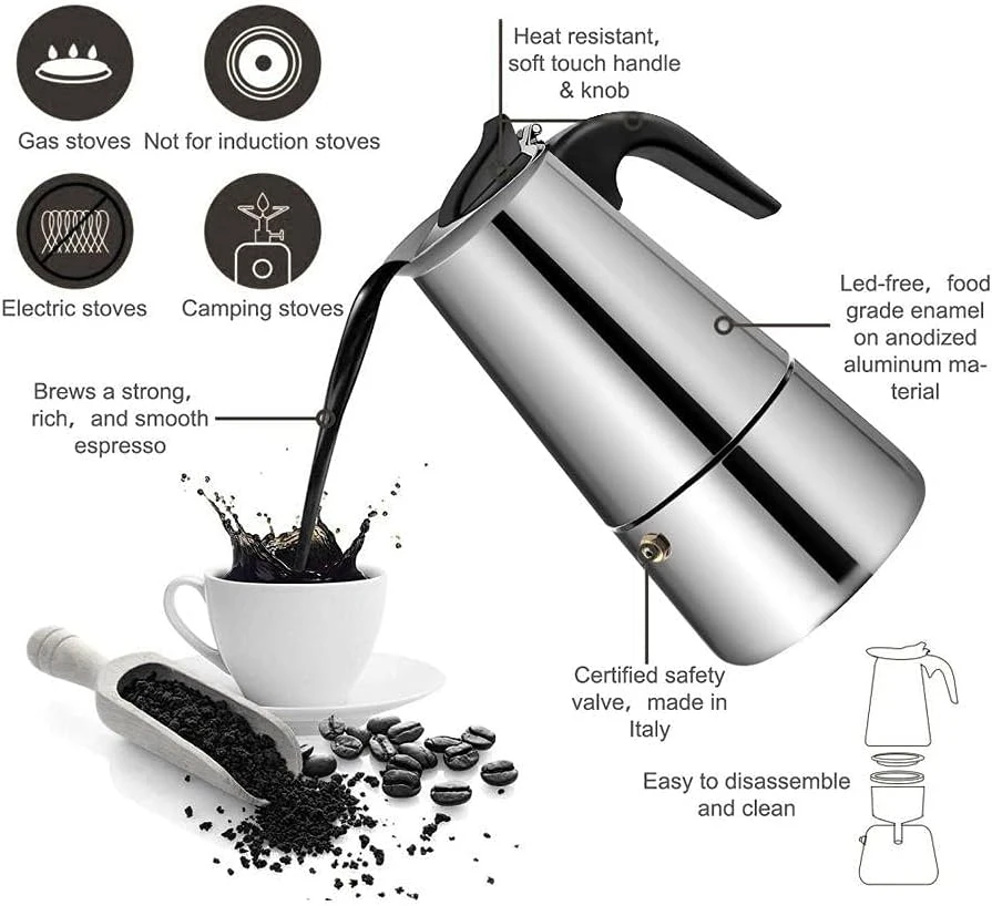 Stovetop Espresso Coffee Maker, Stainless Steel Thermal Coffee Carafe Coffee Brewer With Metal Filter Easy To Operate Coffee Pot For Coffee Maker (450ml) 9 Stovetop Espresso Coffee Maker, Stainless Steel Thermal Coffee Carafe Coffee Brewer With Metal Filter Easy To Operate Coffee Pot For Coffee Maker (450ml) - Image 7