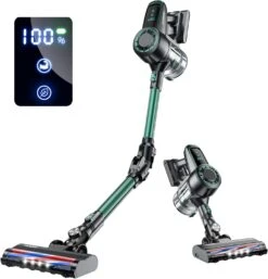 Cordless Vacuum Cleaner, 30KPA Powerful Suction Stick Vacuum Cleaner With Foldable Tube & Large LED Display, Handheld Vacuum Cleaner For Floor, Carpet, Pet Hair, Detachable Battery