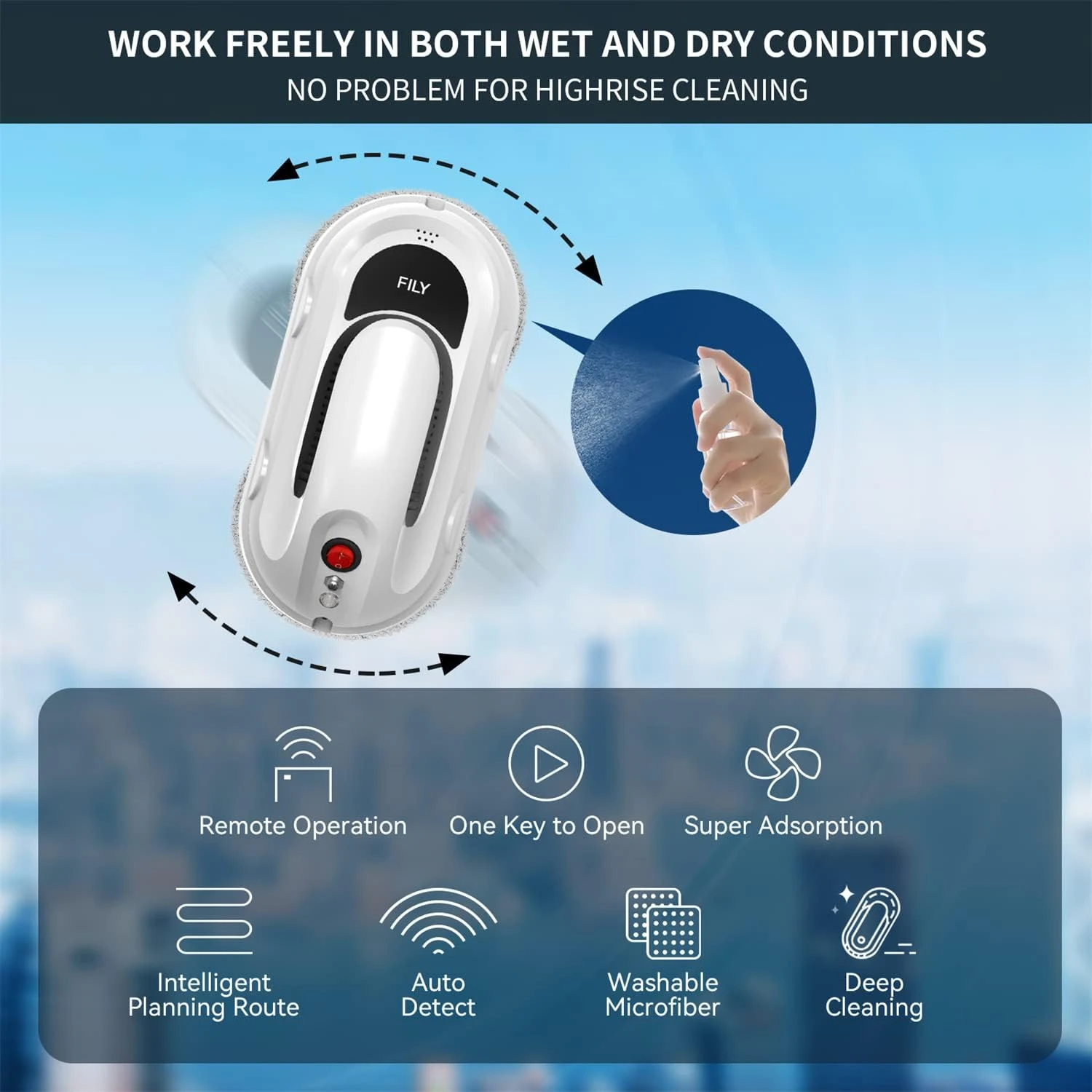 FILY S1PRO Window Cleaner Robot, 5000PA Strong Suction Smart Window Cleaner With One Key Start Function, APP&Control By Remote Control, Window Cleaner Tool For Indoor Outdoor High Windows Glass/Tiles 5 FILY S1PRO Window Cleaner Robot, 5000PA Strong Suction Smart Window Cleaner With One Key Start Function, APP&Control By Remote Control, Window Cleaner Tool For Indoor Outdoor High Windows Glass/Tiles - Image 3