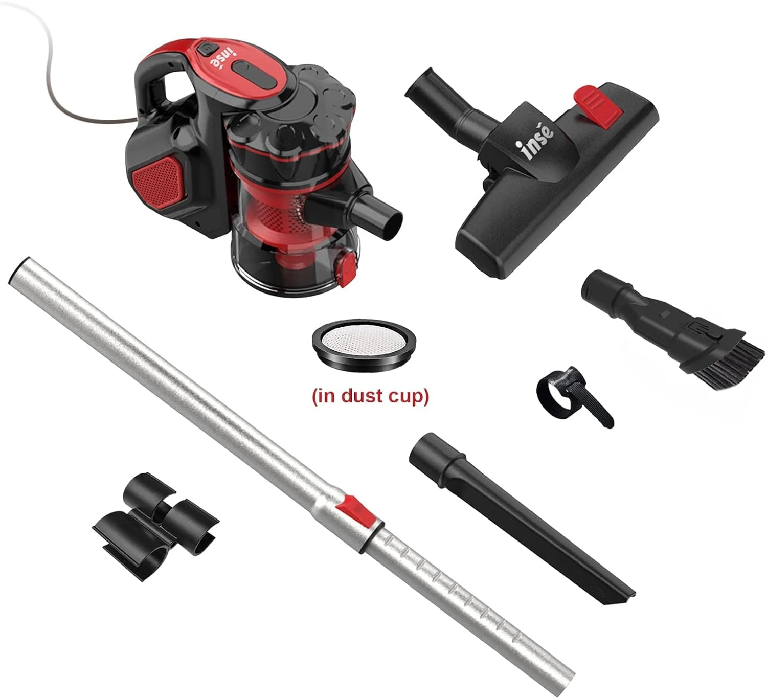 INSE Corded Vacuum Cleaner, 600W 18000Pa Vacuum Cleaner - Red 10 INSE Corded Vacuum Cleaner, 600W 18000Pa Vacuum Cleaner - Red - Image 8