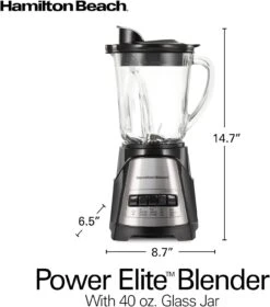 Hamilton Beach Power Elite Wave Action Blender-for Shakes & Smoothies, Puree, Crush Ice, 40 Oz Glass Jar, 12 Functions, Stainless Steel Ice Sabre-Blades, Black (58148A) -Small Appliance Store 61BC puwAQL. AC SL1500