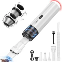 Chuboor Handheld Vacuum, 13000PA Powerful Car Vacuum Cleaner High Power Cordless Rechargeable, Portable Mini Vacuum With LED SOS Light, Small Hand Held Vacuuming Cordless, Dust Busters (P16-White)