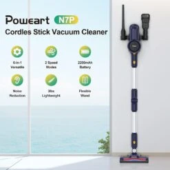 POWEART Cordless Vacuum Cleaner, 6-in-1 Powerful Cordless Stick Vacuum, 210W Vacuum Cordless Rechargeable With 6-Cell 2200mAh Battery, Cordless Vacuum Cleaners For Home Pets Floor - Night -Small Appliance Store 61FV4P1OGL. AC SL1500