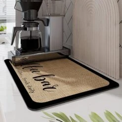 AOKQYA Coffee Maker Mat For Kitchen Counter Protector Rubber Padded Absorbent Dish Drying Mat (Coffee Bar, 12x16 In)