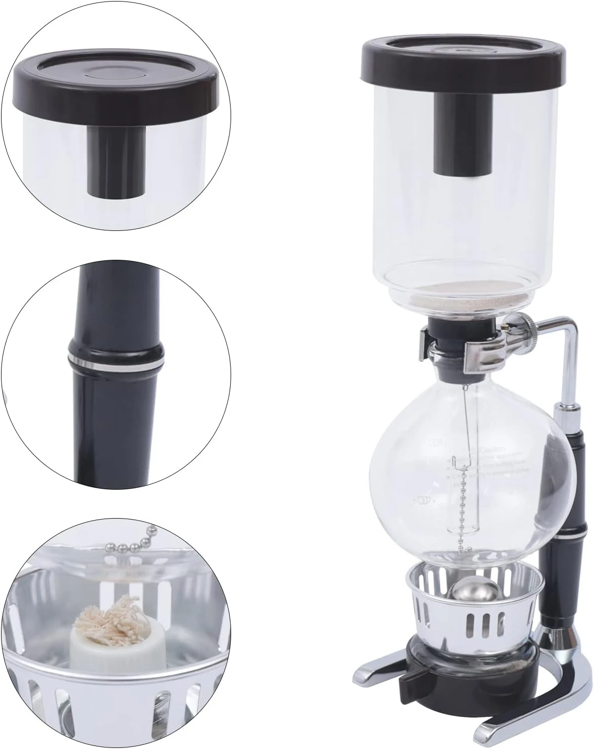 FLYHERO Siphon Syphon Coffee Maker Tabletop Glass Siphon Pot Syphon Coffee Maker Siphon Vacuum Coffee Maker Black (5 Cups(500ml)) 5 FLYHERO Siphon Syphon Coffee Maker Tabletop Glass Siphon Pot Syphon Coffee Maker Siphon Vacuum Coffee Maker Black (5 Cups(500ml)) - Image 3
