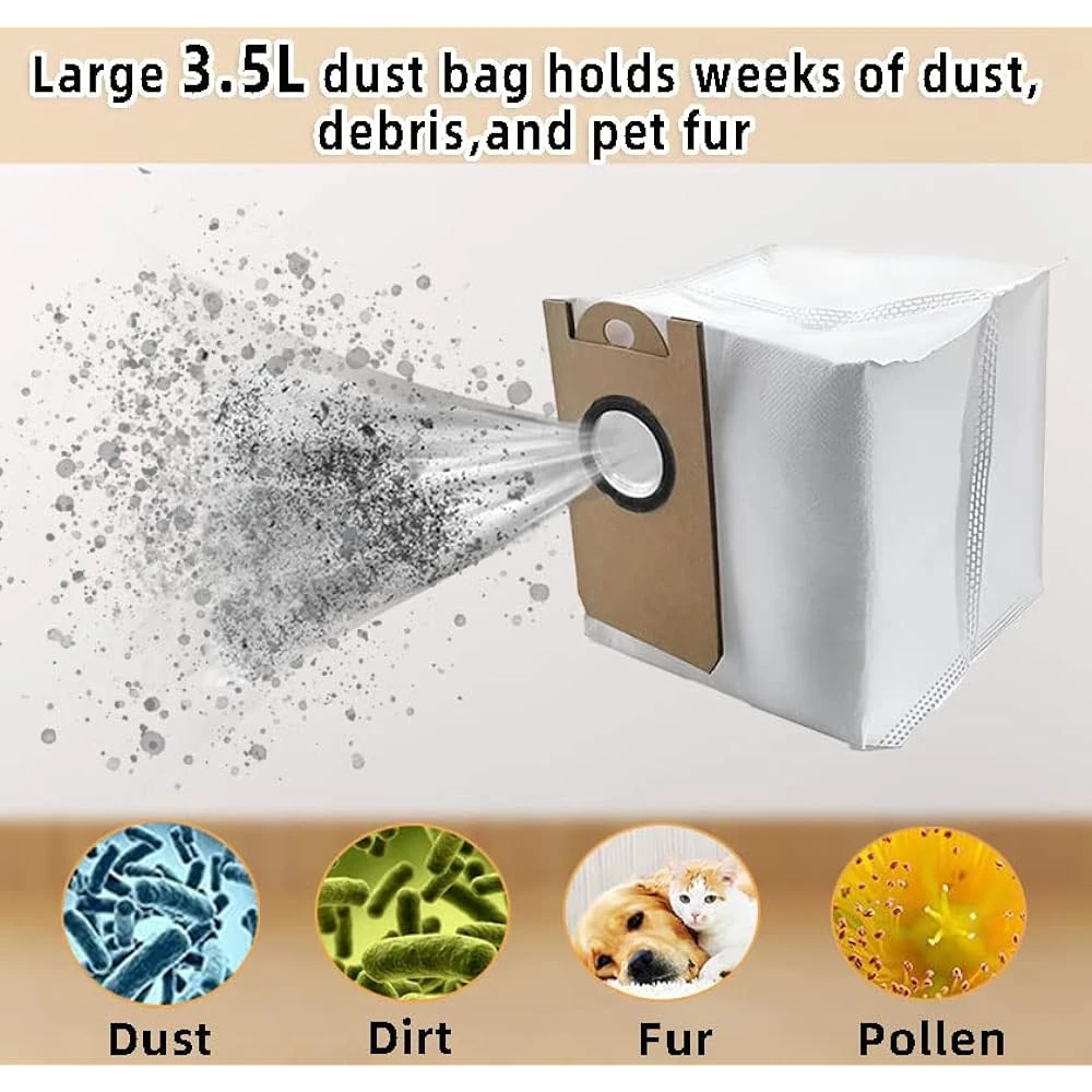 6 Pack 3.5L Vacuum Bags For IHome AutoVac Nova IHRV6-BLK Self Empty, For Laresar L6 Pro, For Honiture Q6 Pro, For AIRROBO T10+, For Neabot N2 Robot Vacuum Cleaner Replacement 6 Dust Bags 5 6 Pack 3.5L Vacuum Bags For IHome AutoVac Nova IHRV6-BLK Self Empty, For Laresar L6 Pro, For Honiture Q6 Pro, For AIRROBO T10+, For Neabot N2 Robot Vacuum Cleaner Replacement 6 Dust Bags - Image 3