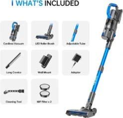 FABULETTA Cordless Vacuum Cleaner, 24kpa Free-Standing Stick Vacuum With Upgraded 250W Brushless Motor, Lightweight Handheld Vacuum For Home Pet Hair Carpet Hard Floor (Blue) -Small Appliance Store 61S147xjxL. AC SL1500