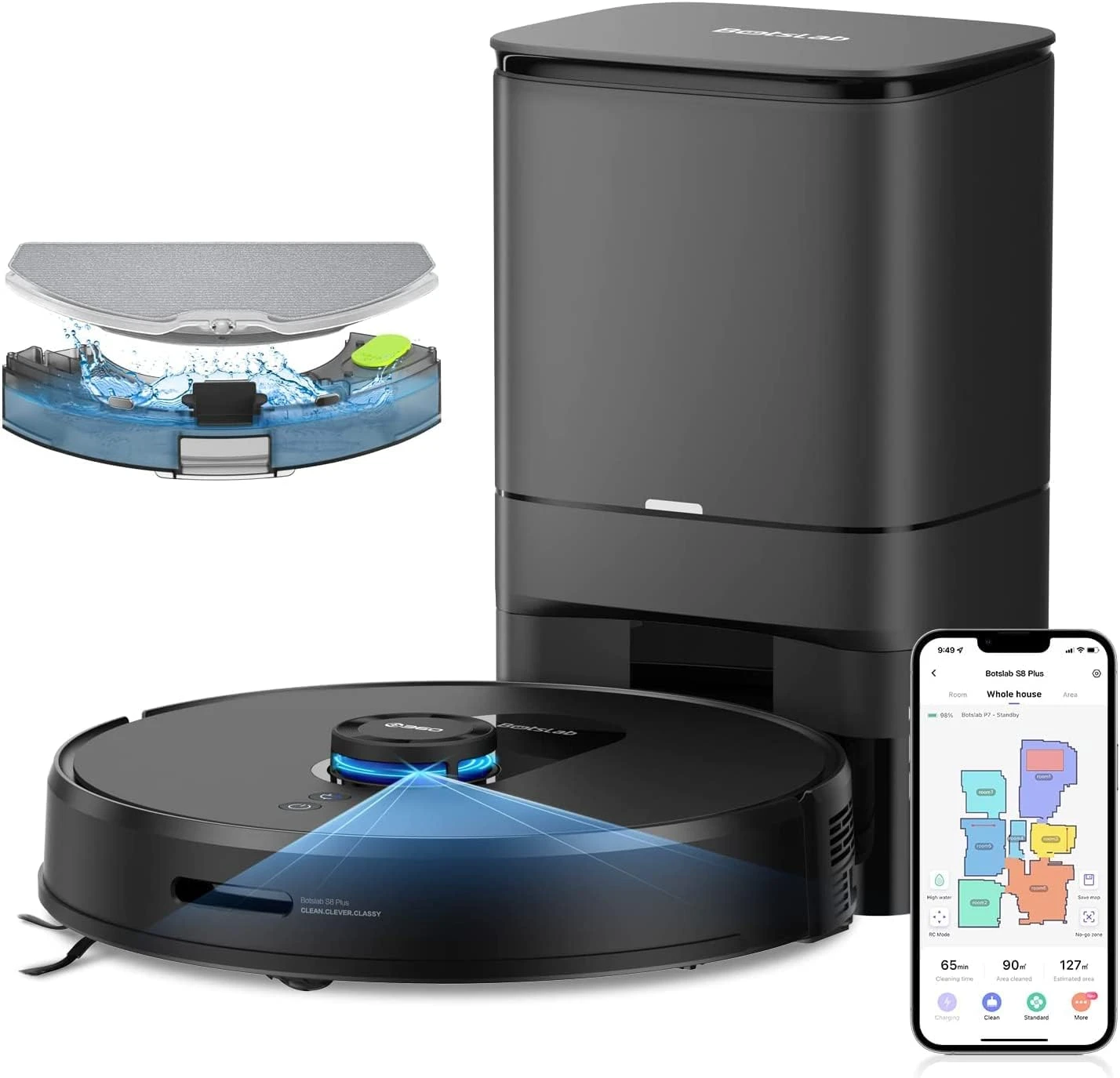 360 S8 Plus Robot Vacuum And Mop Combo, Botslab Self-Empty LIDAR Navigation Smart Mapping Robot, 2700Pa Suction, Carpet Detection, Work With Alexa, WIFI, APP, Ideal For Pet Hair, Hard Floor And Carpet 3 360 S8 Plus Robot Vacuum And Mop Combo, Botslab Self-Empty LIDAR Navigation Smart Mapping Robot, 2700Pa Suction, Carpet Detection, Work With Alexa, WIFI, APP, Ideal For Pet Hair, Hard Floor And Carpet