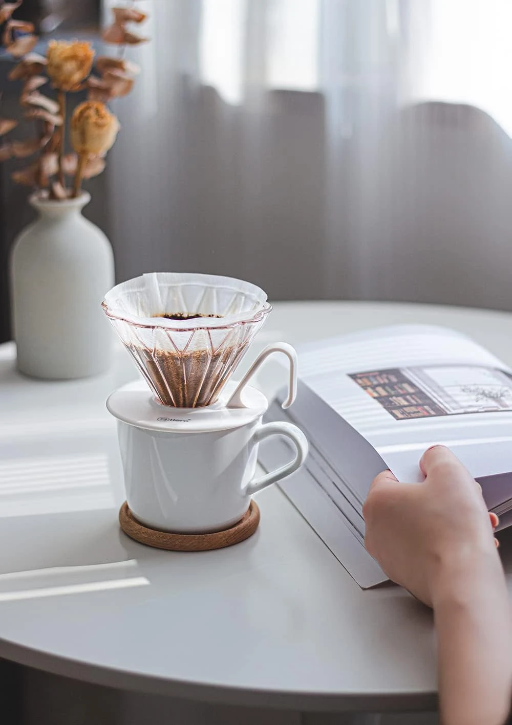 HERO Petal Glass Coffee Dripper V60 Barista Pour Over Hand Drip Brewer Blue 10 HERO Petal Glass Coffee Dripper V60 Barista Pour Over Hand Drip Brewer Blue - Image 8