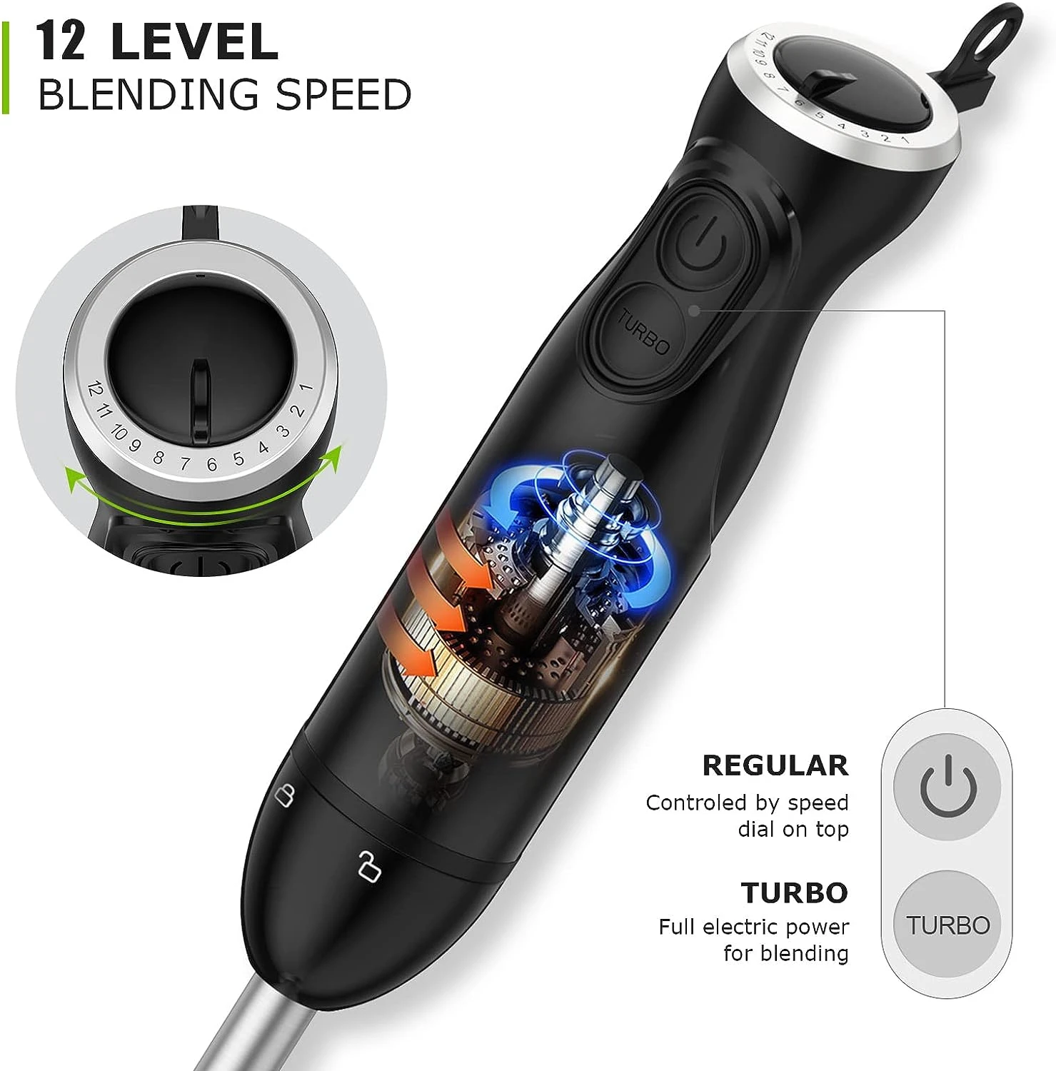 Bonsenkitchen Handheld Blender, Electric Hand Blender 12-Speed & Turbo Mode, Immersion Blender Portable Stick Mixer With Stainless Steel Blades For Soup, Smoothie, Puree, Baby Food 5 Bonsenkitchen Handheld Blender, Electric Hand Blender 12-Speed & Turbo Mode, Immersion Blender Portable Stick Mixer With Stainless Steel Blades For Soup, Smoothie, Puree, Baby Food - Image 3