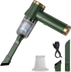 Cordless Handheld Vacuum Cleaner, 9000PA Powerful Suction Car Vacuum Cleaner, 3 In 1 Tiny Foldable Dust Buster With Filter Portable Vacuum Cleaner With LED For Car, Size-6.41x2.20x7.71 Inch (Green)