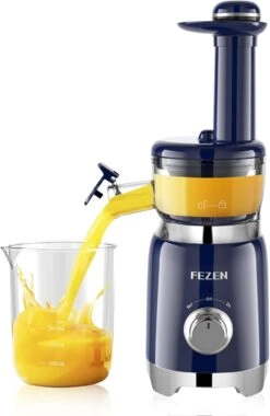 Cold Press Juicer, FEZEN Small Masticating Juicer For Fruits And Vegetables, Powerful Juice Extractor Machine With Compact Size And Space-Saving Feature, Very Easy To Clean (Updated)