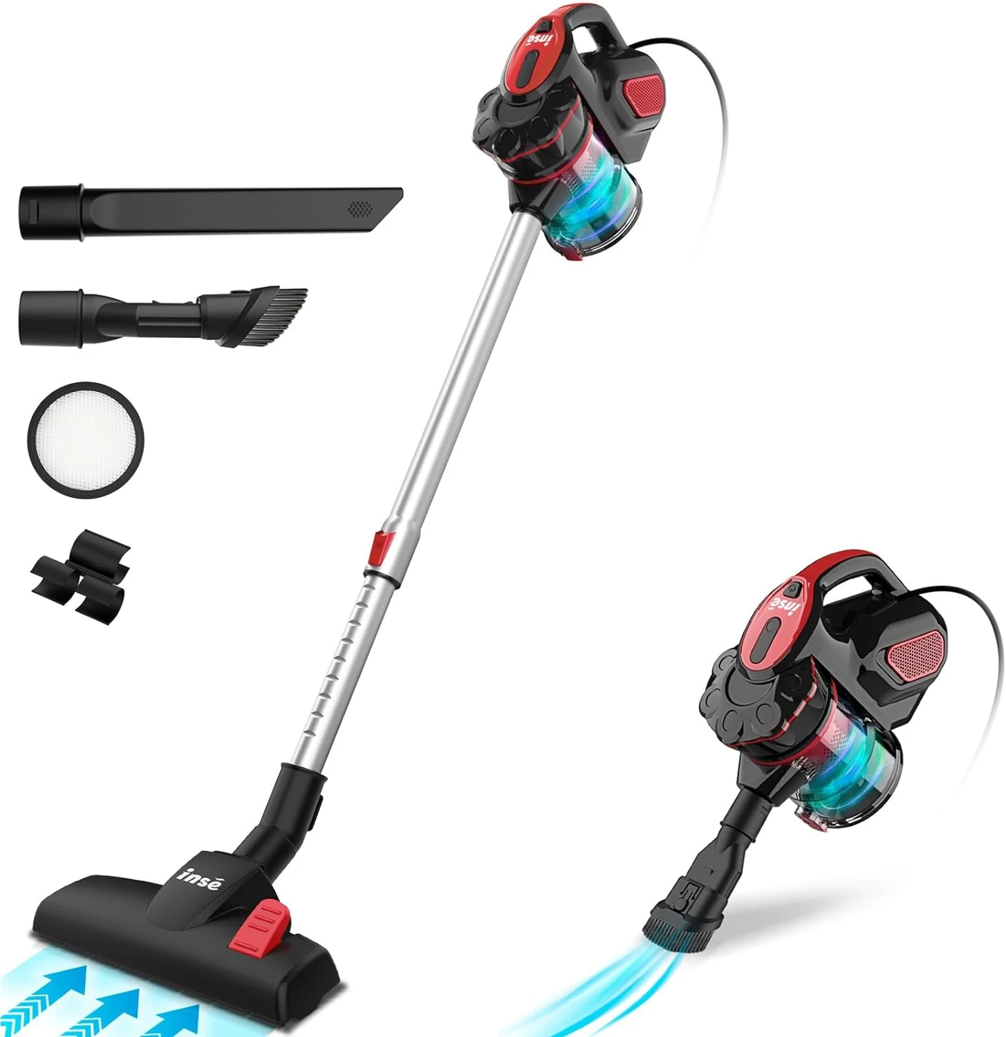 INSE Corded Vacuum Cleaner, 600W 18000Pa Vacuum Cleaner - Red 3 INSE Corded Vacuum Cleaner, 600W 18000Pa Vacuum Cleaner - Red