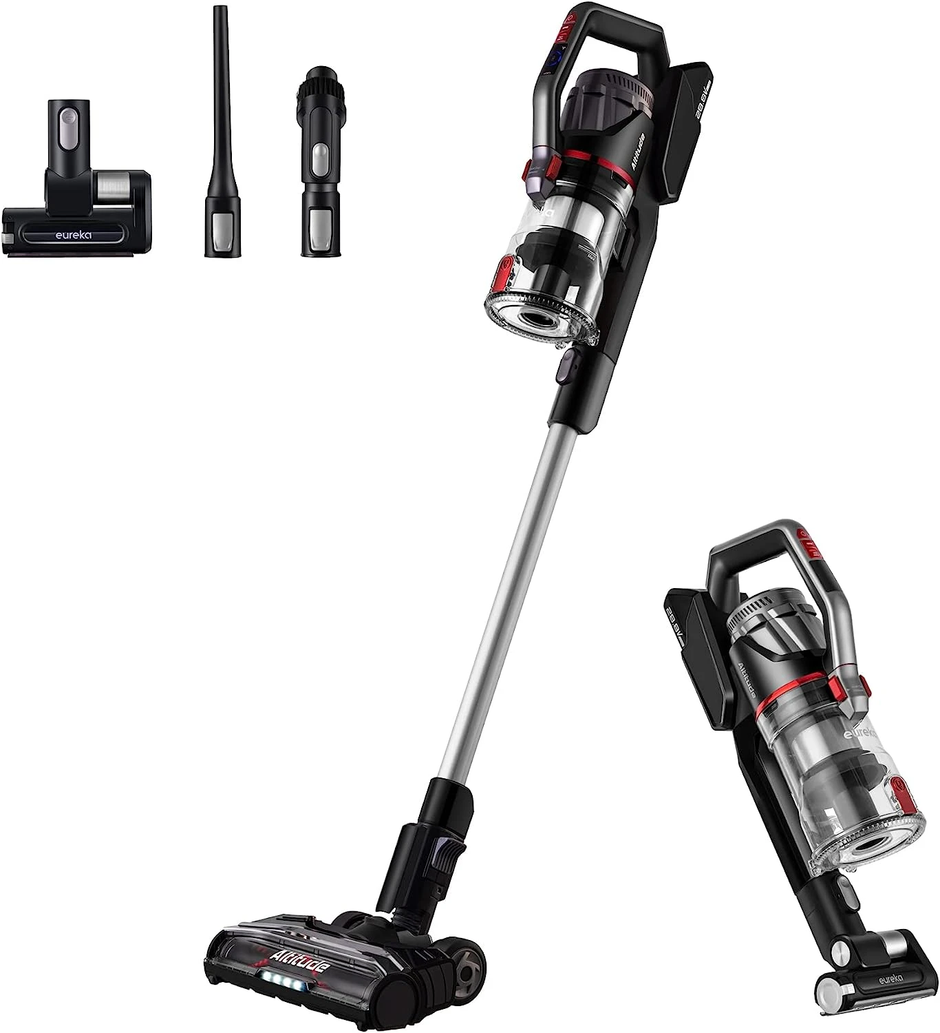 EUREKA Lightweight Cordless Vacuum Cleaner With LED Headlights, 450W Powerful BLDC Removable Battety Handheld Vac For Multifloors, Carpet & Hardwood Floor, Altitude Pro + Motorized Pet Tool, Red 3 EUREKA Lightweight Cordless Vacuum Cleaner With LED Headlights, 450W Powerful BLDC Removable Battety Handheld Vac For Multifloors, Carpet & Hardwood Floor, Altitude Pro + Motorized Pet Tool, Red