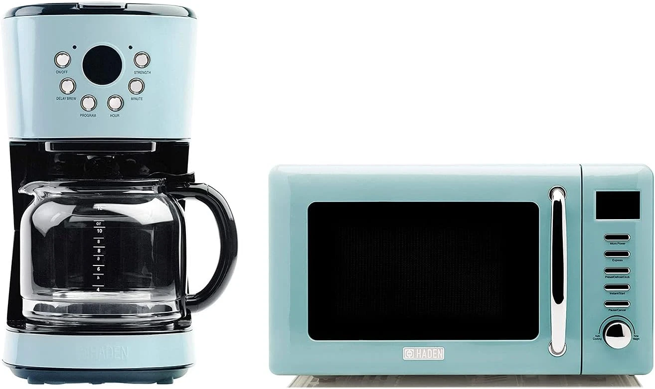 HADEN Heritage 12 Cup Programmable Vintage Retro Home Coffee Maker Machine With Vintage Retro 0.7 Cu Ft 700W Countertop Microwave Oven, Blue 3 HADEN Heritage 12 Cup Programmable Vintage Retro Home Coffee Maker Machine With Vintage Retro 0.7 Cu Ft 700W Countertop Microwave Oven, Blue