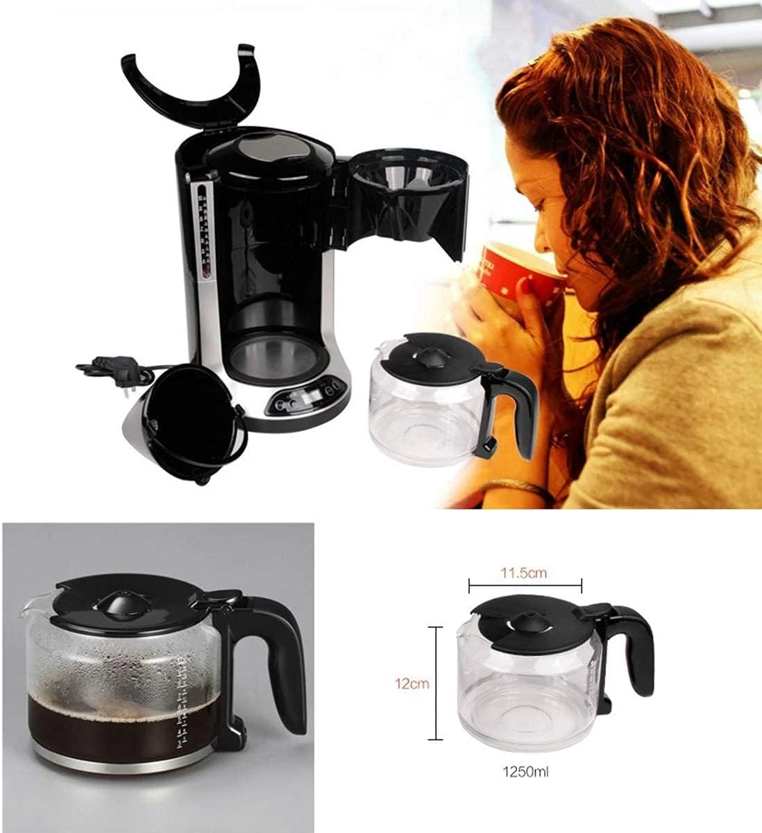 XiVue Coffee Maker, Filter Coffee Machine 10 Cup Programmable Coffee Makers With Timer Keep Warm Auto Off Function Anti Drip System, Permanent Reusable Filter 1.25 L 4 XiVue Coffee Maker, Filter Coffee Machine 10 Cup Programmable Coffee Makers With Timer Keep Warm Auto Off Function Anti Drip System, Permanent Reusable Filter 1.25 L - Image 2