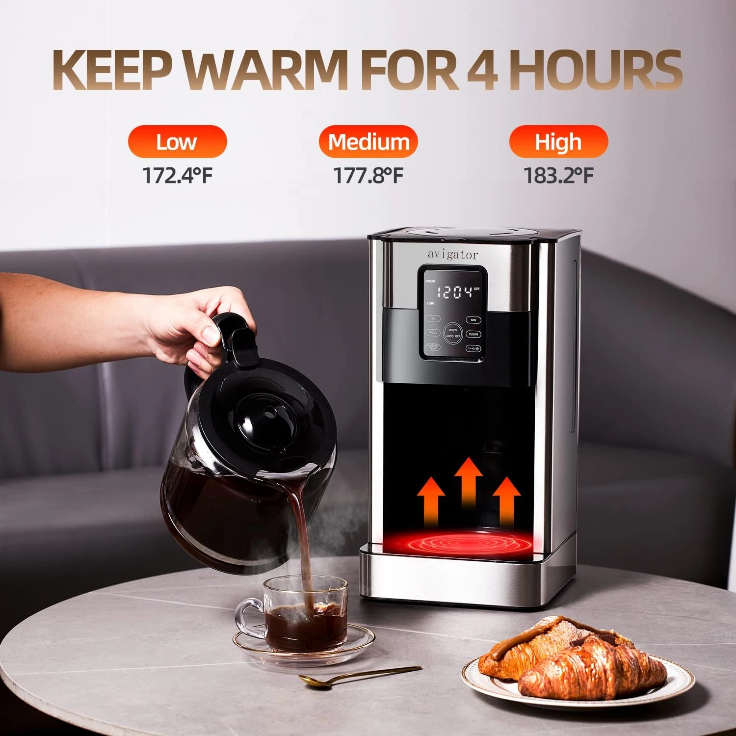 Avigator Coffee Maker, 12-Cup Drip Coffee Machine With Classic And Rich Brews, 24H Promgrammable Timer, 3-Mode Keep Warm, 12-hole Showerhead System (CM1706) 5 Avigator Coffee Maker, 12-Cup Drip Coffee Machine With Classic And Rich Brews, 24H Promgrammable Timer, 3-Mode Keep Warm, 12-hole Showerhead System (CM1706) - Image 3