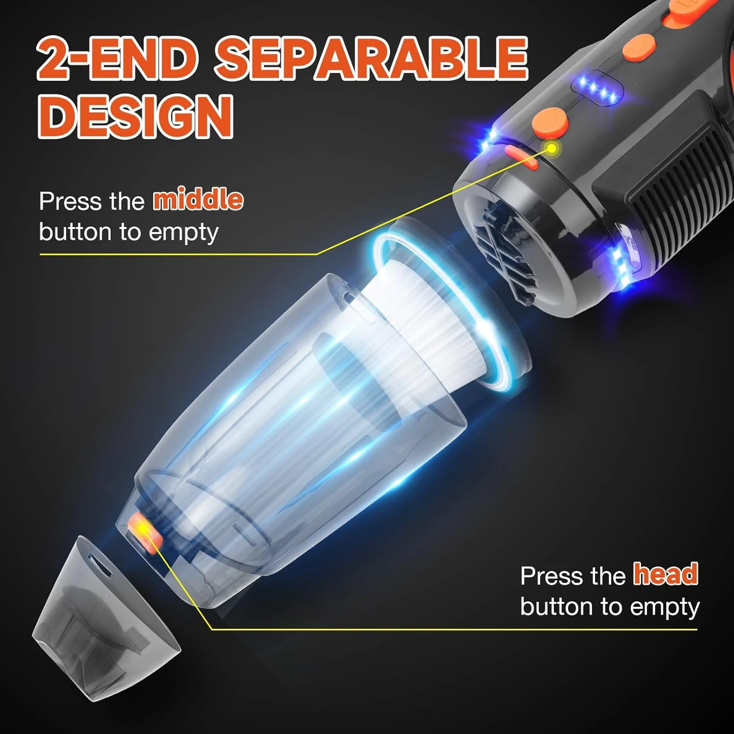 UTHIC Car Vacuum Cordless Rechargeable With 2 Filters,Cordless Vacuum Cleaner With 9000Pa Strong Suction,Mini Portable Hand Vacuum Cordless With Large-Capacity Battery,30min Runtime&Double LED Light 8 UTHIC Car Vacuum Cordless Rechargeable With 2 Filters,Cordless Vacuum Cleaner With 9000Pa Strong Suction,Mini Portable Hand Vacuum Cordless With Large-Capacity Battery,30min Runtime&Double LED Light - Image 6