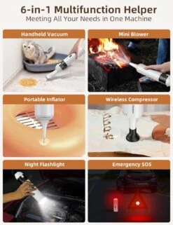 Chuboor Handheld Vacuum Cleaner, Car Vacuum Cordless Rechargeable, 14,000Pa Powerful Mini Hand Vacuum Dust Buster With Air Blower, Inflator, Pump, LED&SOS Light 6-in-1 For Home Car Outdoor(P13 White) -Small Appliance Store 71017Hr2yrL. AC SL1500