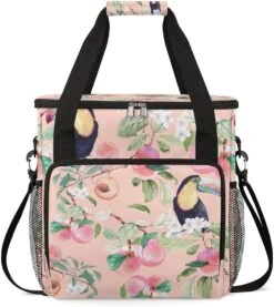 Cfpolar Coffee Maker Carrying Bag Toucans Peach Travel Coffee Machine Bag Carrying Organizer Case Portable Single Serve Coffee Brewer Tote Bag Storage Bag For Camping Picnic