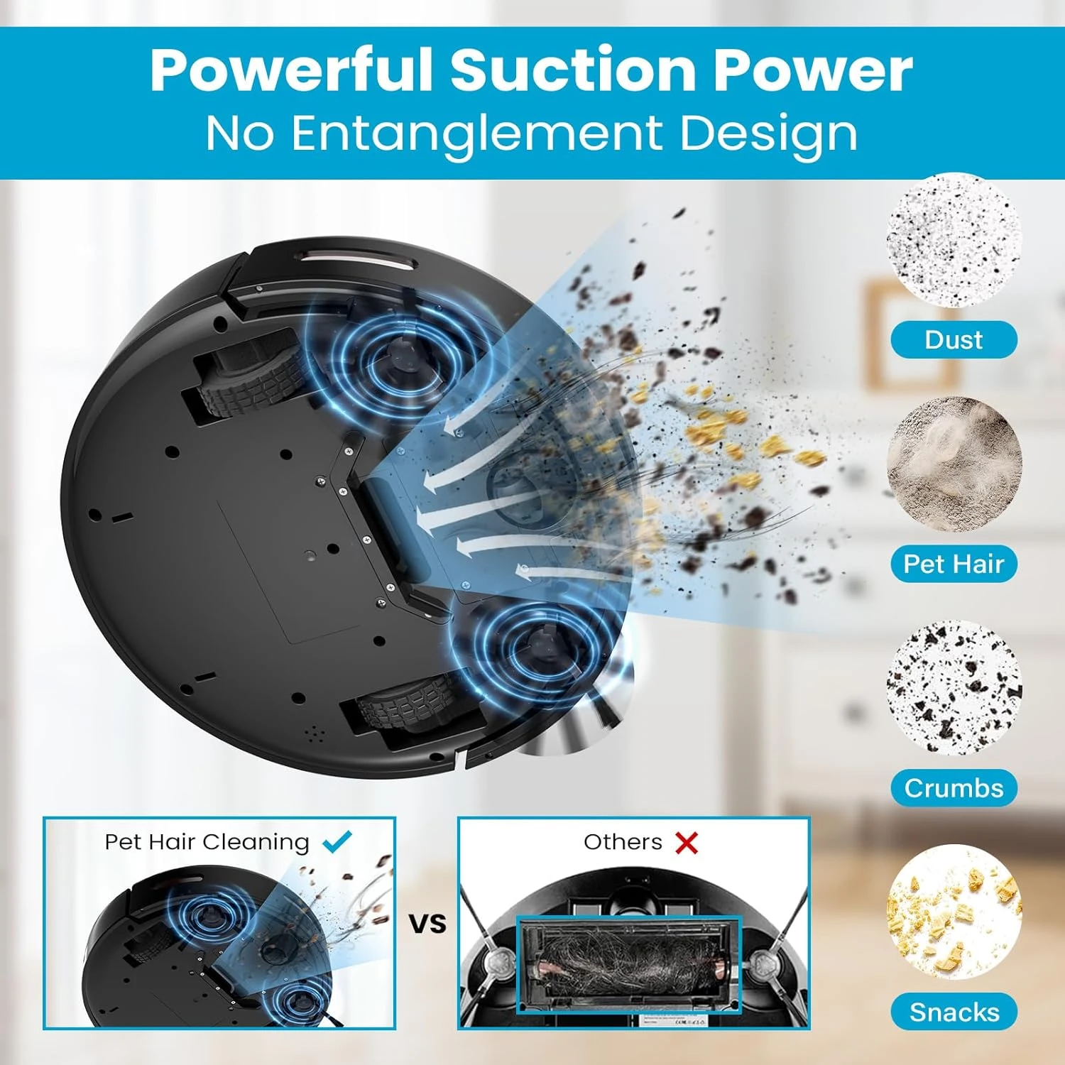 ROPVACNIC Robot Vacuum Cleaner With 3000Pa Cyclone Suction, APP/Voice/Remote Control, Automatic Self-Charging Robotic Vacuum, Scheduled Cleaning, Ideal For Pet Hair, Hard Floor, Low Carpet 8 ROPVACNIC Robot Vacuum Cleaner With 3000Pa Cyclone Suction, APP/Voice/Remote Control, Automatic Self-Charging Robotic Vacuum, Scheduled Cleaning, Ideal For Pet Hair, Hard Floor, Low Carpet - Image 6