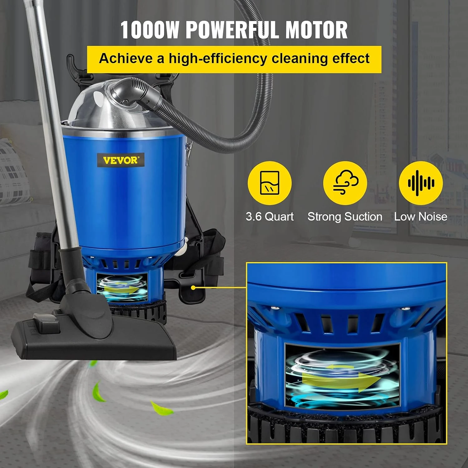 VEVOR 3.6qt Backpack Vacuum Cleaner, Blue 5 VEVOR 3.6qt Backpack Vacuum Cleaner, Blue - Image 3