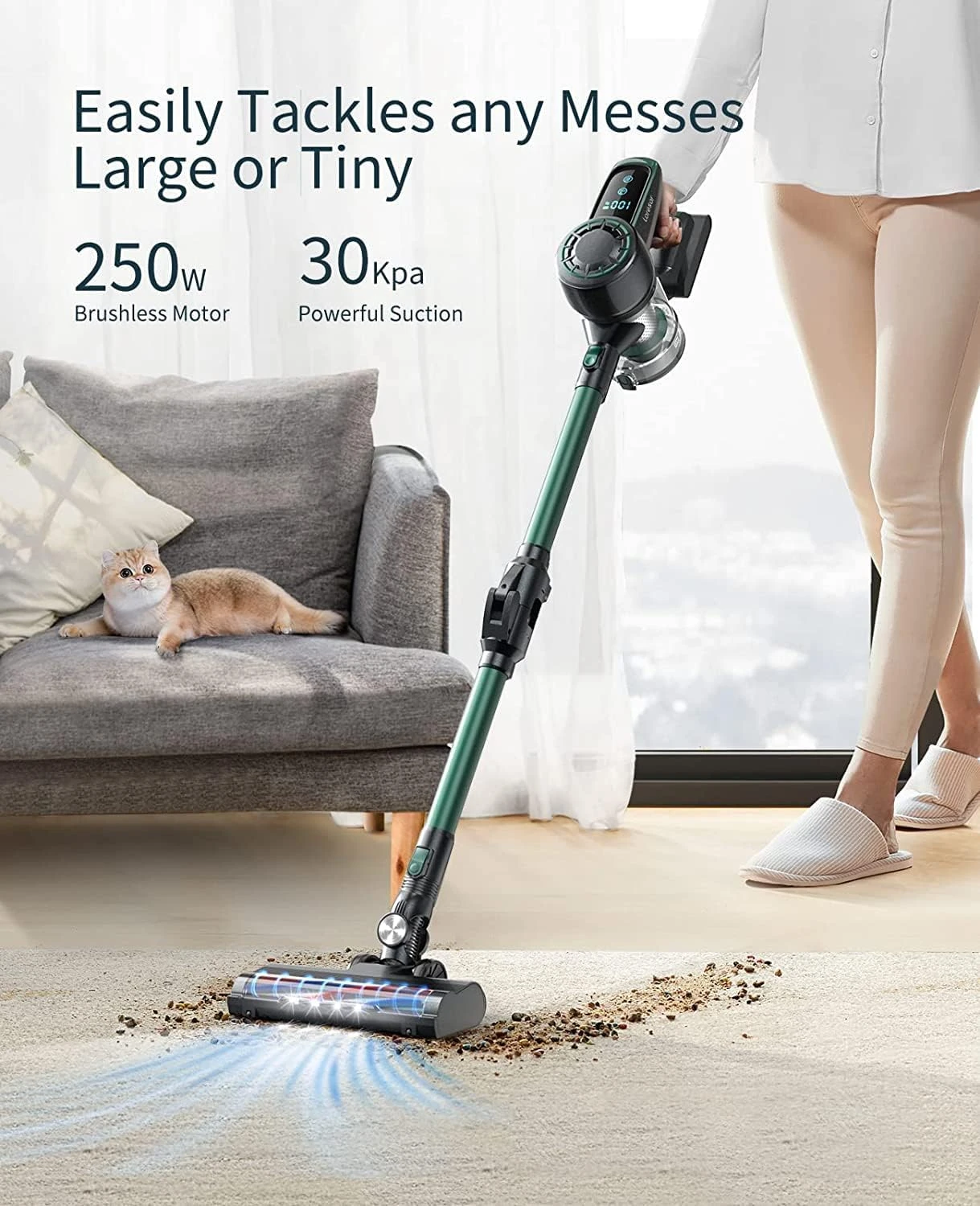 Cordless Vacuum Cleaner, 30KPA Powerful Suction Stick Vacuum Cleaner With Foldable Tube & Large LED Display, Handheld Vacuum Cleaner For Floor, Carpet, Pet Hair, Detachable Battery 6 Cordless Vacuum Cleaner, 30KPA Powerful Suction Stick Vacuum Cleaner With Foldable Tube & Large LED Display, Handheld Vacuum Cleaner For Floor, Carpet, Pet Hair, Detachable Battery - Image 4