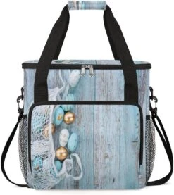 Cfpolar Coffee Maker Carrying Bag Blue Eggs Wooden Easter Travel Coffee Machine Bag Carrying Organizer Case Portable Single Serve Coffee Brewer Tote Bag Storage Bag For Camping Picnic