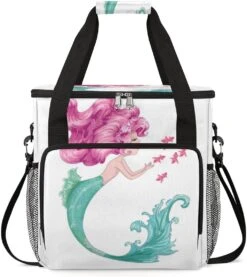 Cfpolar Coffee Maker Carrying Bag Mermaid Animal Fish Travel Coffee Machine Bag Carrying Organizer Case Portable Single Serve Coffee Brewer Tote Bag Storage Bag For Camping Picnic