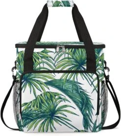 Cfpolar Coffee Maker Carrying Bag Green Leaves Palm Travel Coffee Machine Bag Carrying Organizer Case Portable Single Serve Coffee Brewer Tote Bag Storage Bag For Camping Picnic