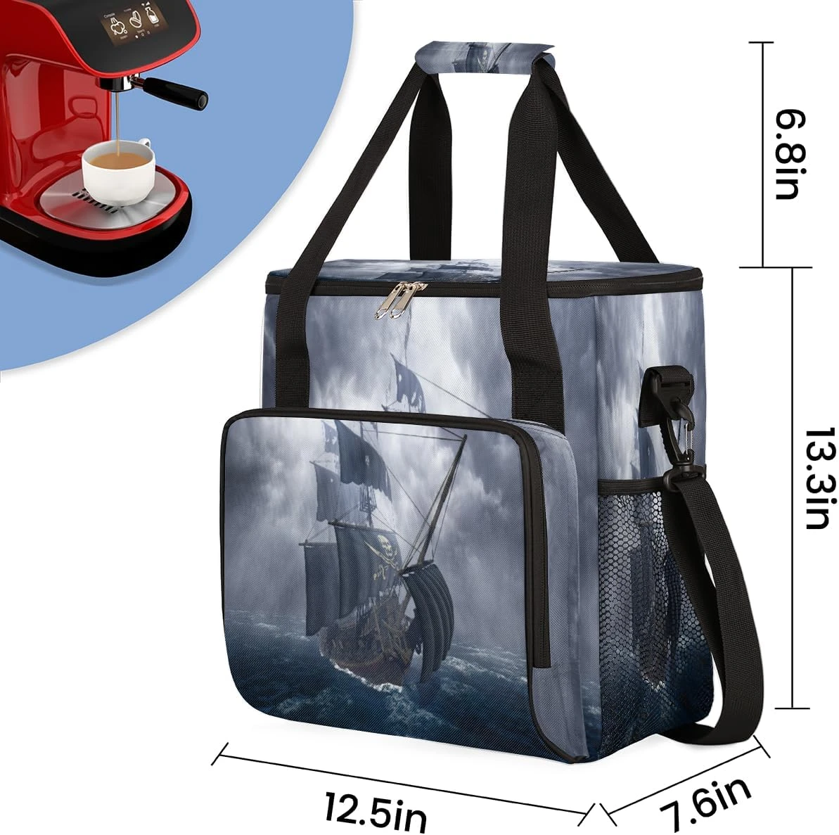 Cfpolar Coffee Maker Carrying Bag Pirate Ship On Stormy Sea Travel Coffee Machine Bag Carrying Organizer Case Portable Single Serve Coffee Brewer Tote Bag Storage Bag For Camping Picnic 5 Cfpolar Coffee Maker Carrying Bag Pirate Ship On Stormy Sea Travel Coffee Machine Bag Carrying Organizer Case Portable Single Serve Coffee Brewer Tote Bag Storage Bag For Camping Picnic - Image 3