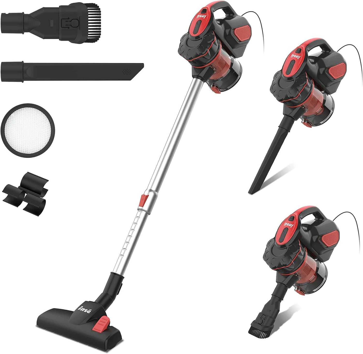 INSE Corded Vacuum Cleaner, 600W Powerful 18000Pa Vacuum Cleaner, 6-in-1 Versatile Lightweight Corded Stick Vacuum Cleaner For Pet Hair Hardwood Floor - Red 3 INSE Corded Vacuum Cleaner, 600W Powerful 18000Pa Vacuum Cleaner, 6-in-1 Versatile Lightweight Corded Stick Vacuum Cleaner For Pet Hair Hardwood Floor - Red