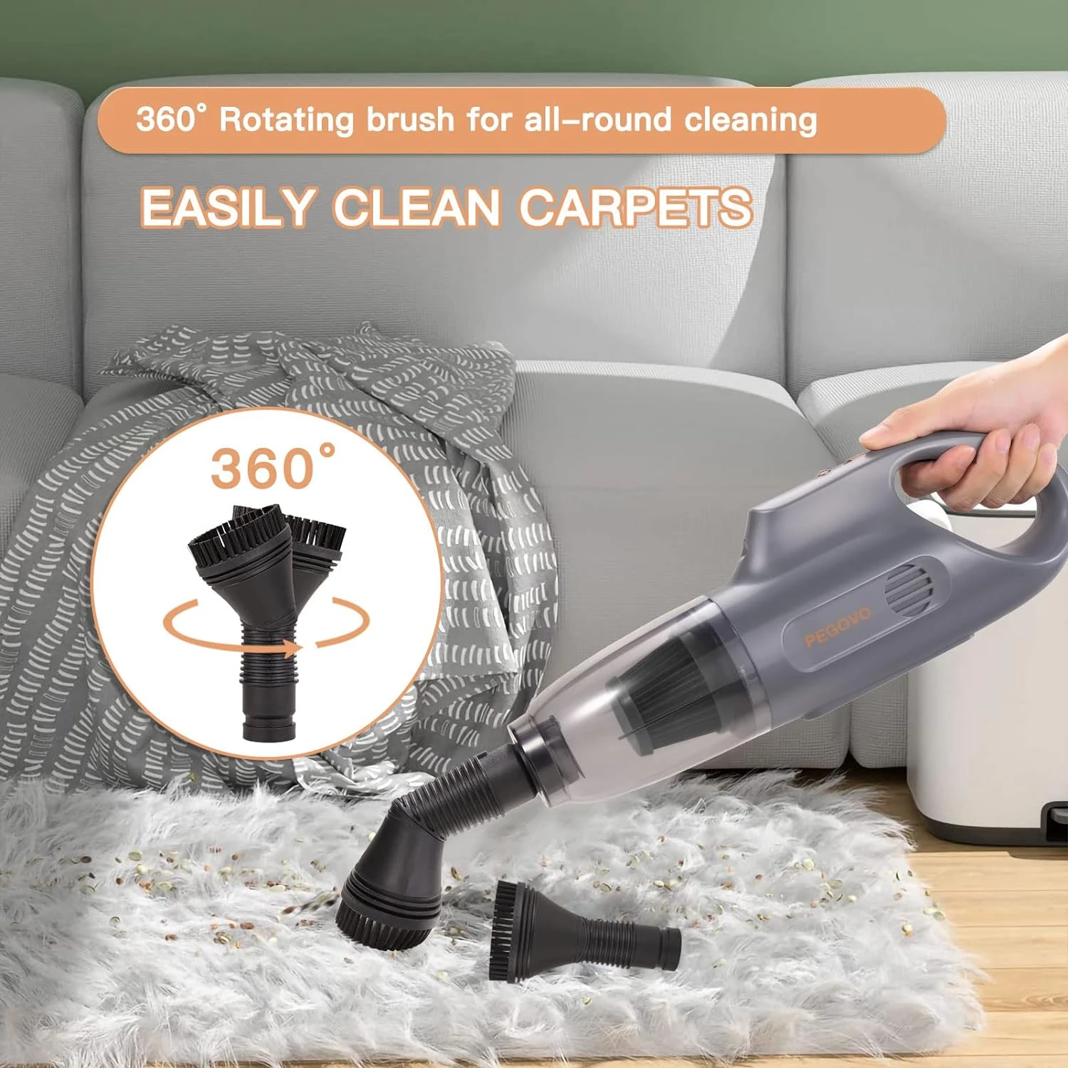 PEGOVO Hand Held Vacuuming Cordless Rechargeable-10K PA Strong Suction Car Vacuum Cordless Rechargeable,Handheld Vacuum Cordless Car Vacuum Cleaner With Pet Brush&Washable Filter 7 PEGOVO Hand Held Vacuuming Cordless Rechargeable-10K PA Strong Suction Car Vacuum Cordless Rechargeable,Handheld Vacuum Cordless Car Vacuum Cleaner With Pet Brush&Washable Filter - Image 5