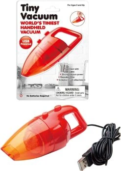 Playmaker Toys Playmaker Tiny Vacuum - World's Tiniest Handheld Vacuum - USB Powered Real Working Mini Vacuum - Great Office Gift, Red