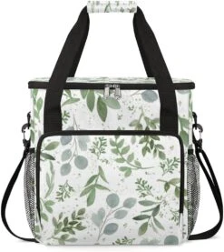 Cfpolar Coffee Maker Carrying Bag Green Tropical Leaves Travel Coffee Machine Bag Carrying Organizer Case Portable Single Serve Coffee Brewer Tote Bag Storage Bag For Camping Picnic