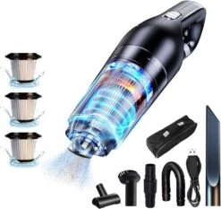 CHUYI Handheld Vacuum Cleaner, Rechargeable Mini Portable Wet And Dry Wireless Car Vacuum Cleaner With HEPA Filters For All-Round Cleaning, With Floor Brush, Various Nozzles, And Storage Bag