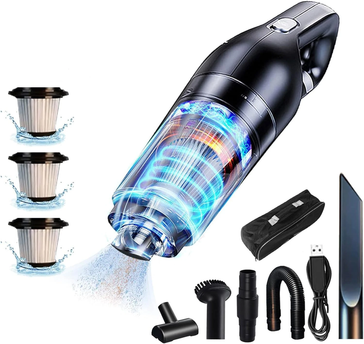 CHUYI Handheld Vacuum Cleaner, Rechargeable Mini Portable Wet And Dry Wireless Car Vacuum Cleaner With HEPA Filters For All-Round Cleaning, With Floor Brush, Various Nozzles, And Storage Bag 3 CHUYI Handheld Vacuum Cleaner, Rechargeable Mini Portable Wet And Dry Wireless Car Vacuum Cleaner With HEPA Filters For All-Round Cleaning, With Floor Brush, Various Nozzles, And Storage Bag