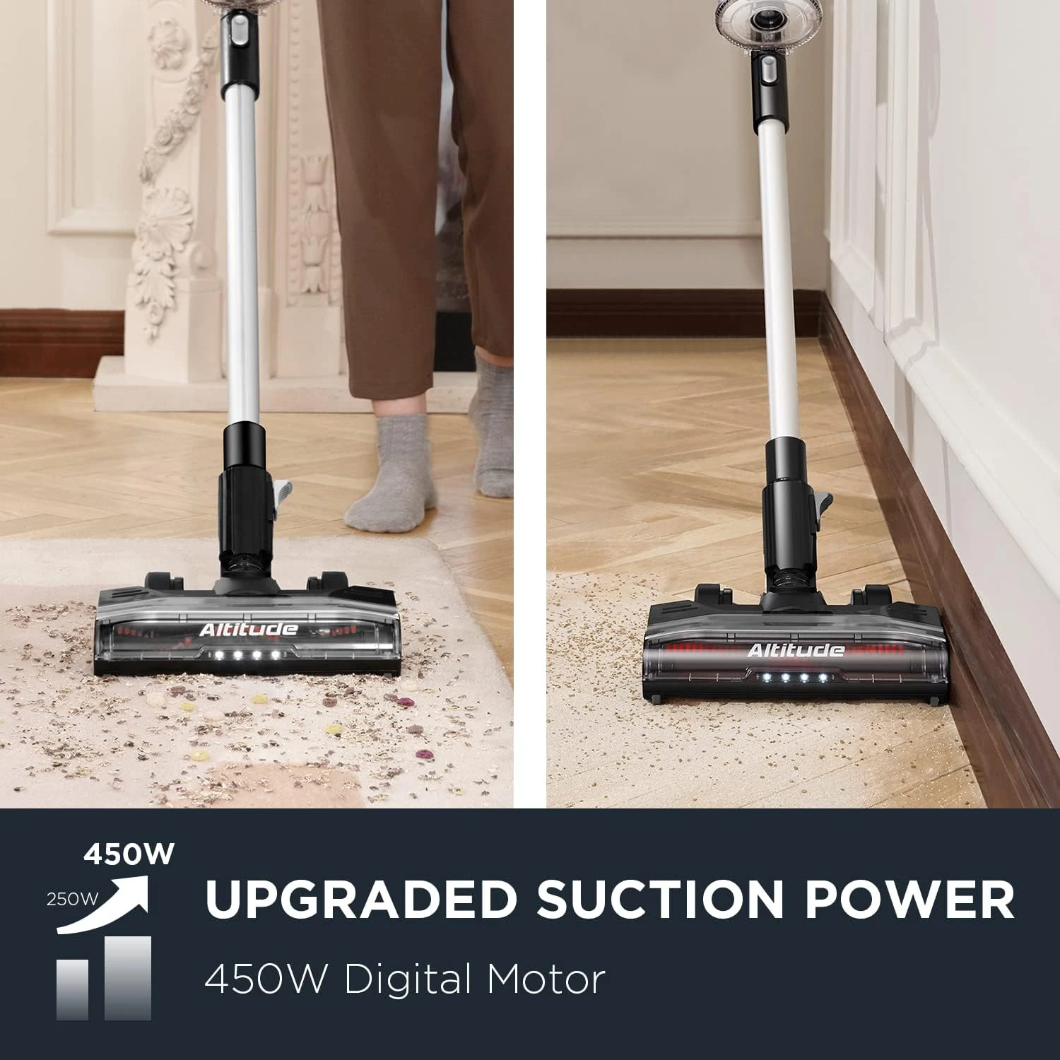 EUREKA Lightweight Cordless Vacuum Cleaner With LED Headlights, 450W Powerful BLDC Removable Battety Handheld Vac For Multifloors, Carpet & Hardwood Floor, Altitude Pro + Motorized Pet Tool, Red 4 EUREKA Lightweight Cordless Vacuum Cleaner With LED Headlights, 450W Powerful BLDC Removable Battety Handheld Vac For Multifloors, Carpet & Hardwood Floor, Altitude Pro + Motorized Pet Tool, Red - Image 2