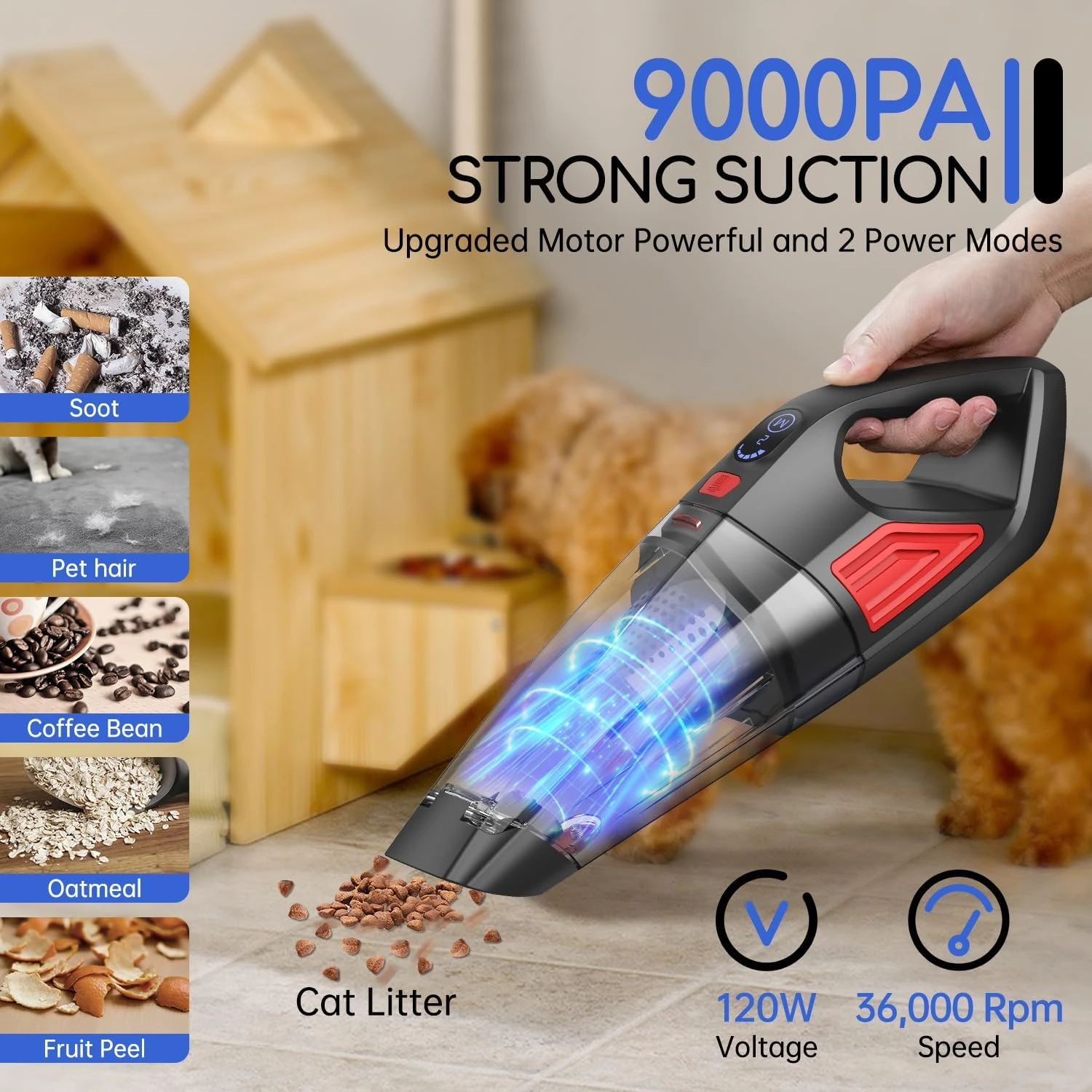 BSRCO Handheld Vacuum Cordless Rechargeable Car Vacuum 9000PA, Lightweight Portable Hand Vacuum, Hand Held Vacuum With 500ML Dustbin, Dust Busters Cordless Rechargeable Mini Vacuum For Car/Home 4 BSRCO Handheld Vacuum Cordless Rechargeable Car Vacuum 9000PA, Lightweight Portable Hand Vacuum, Hand Held Vacuum With 500ML Dustbin, Dust Busters Cordless Rechargeable Mini Vacuum For Car/Home - Image 2