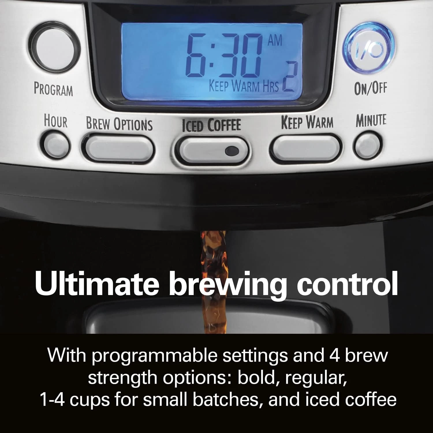 Hamilton Beach One Press Programmable Dispensing Drip Coffee Maker With 12 Cup Internal Brew Pot, Water Reservoir, Black & Stainless (47950) 9 Hamilton Beach One Press Programmable Dispensing Drip Coffee Maker With 12 Cup Internal Brew Pot, Water Reservoir, Black & Stainless (47950) - Image 7