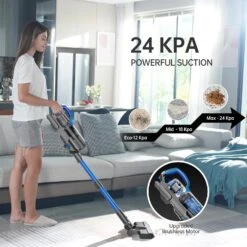 FABULETTA Cordless Vacuum Cleaner, 24kpa Free-Standing Stick Vacuum With Upgraded 250W Brushless Motor, Lightweight Handheld Vacuum For Home Pet Hair Carpet Hard Floor (Blue) -Small Appliance Store 71LgnkLBOKL. AC SL1500