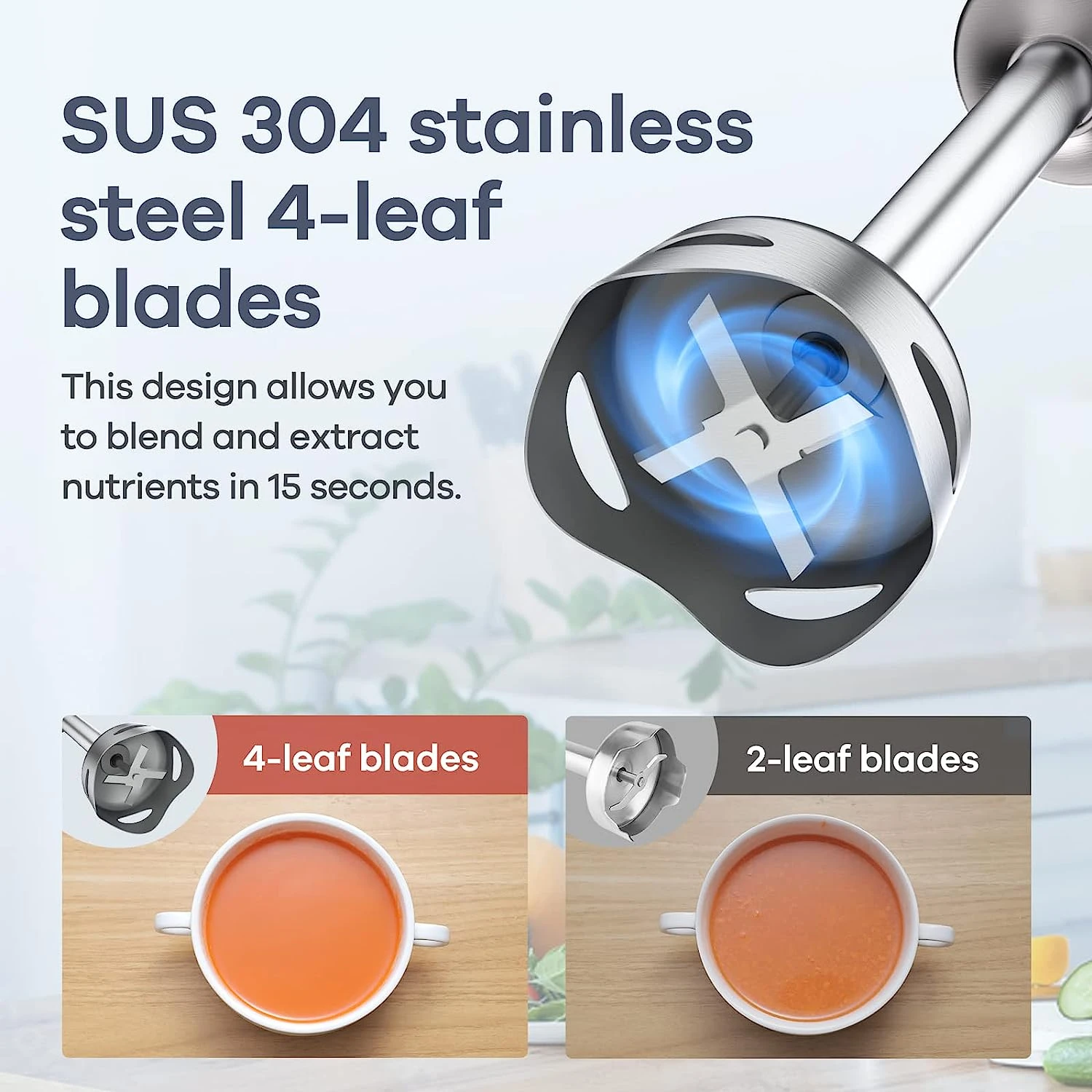 Ganiza Immersion Blender 5 In 1 Hand Blender 800W Heavy Duty Motor, 15 Speed And Turbo Mode Handheld Blender Stainless Steel Blade With 800ml Mixing Beaker, 600ml Chopper, Whisk And Milk Frother (Silver-1) 4 Ganiza Immersion Blender 5 In 1 Hand Blender 800W Heavy Duty Motor, 15 Speed And Turbo Mode Handheld Blender Stainless Steel Blade With 800ml Mixing Beaker, 600ml Chopper, Whisk And Milk Frother (Silver-1) - Image 2